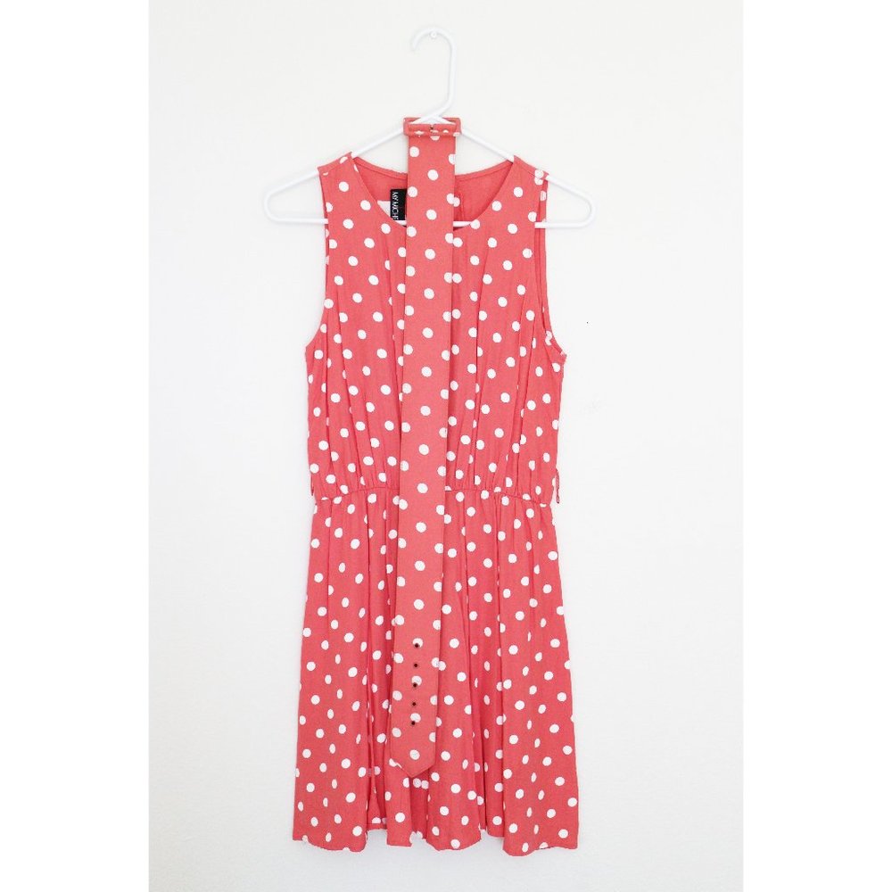 My Michelle Salmon Pink Polka Dots Belt Dress S